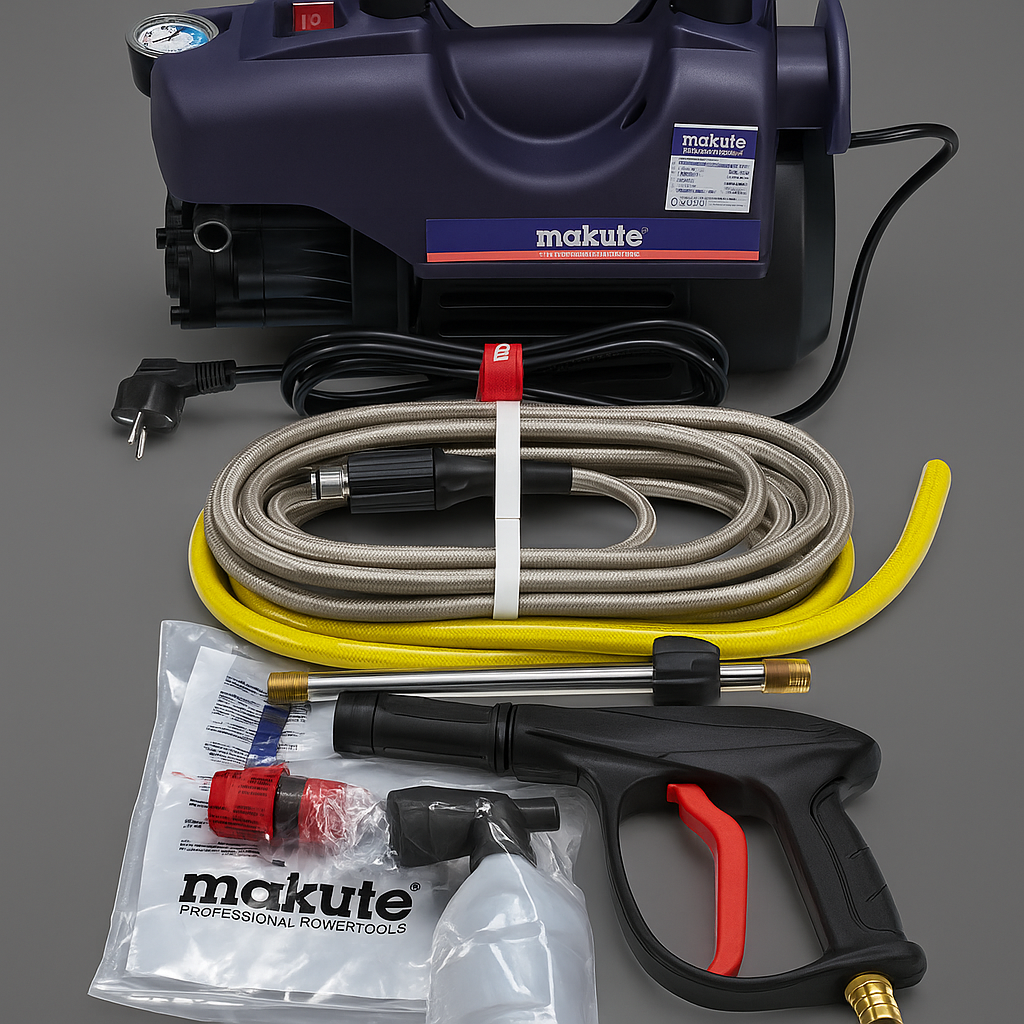 Makute HWP121 Pressure Washer Kit with Solar Cleaning Brush & Solar Shine Liquid | Complete Solar Panel Cleaning Package