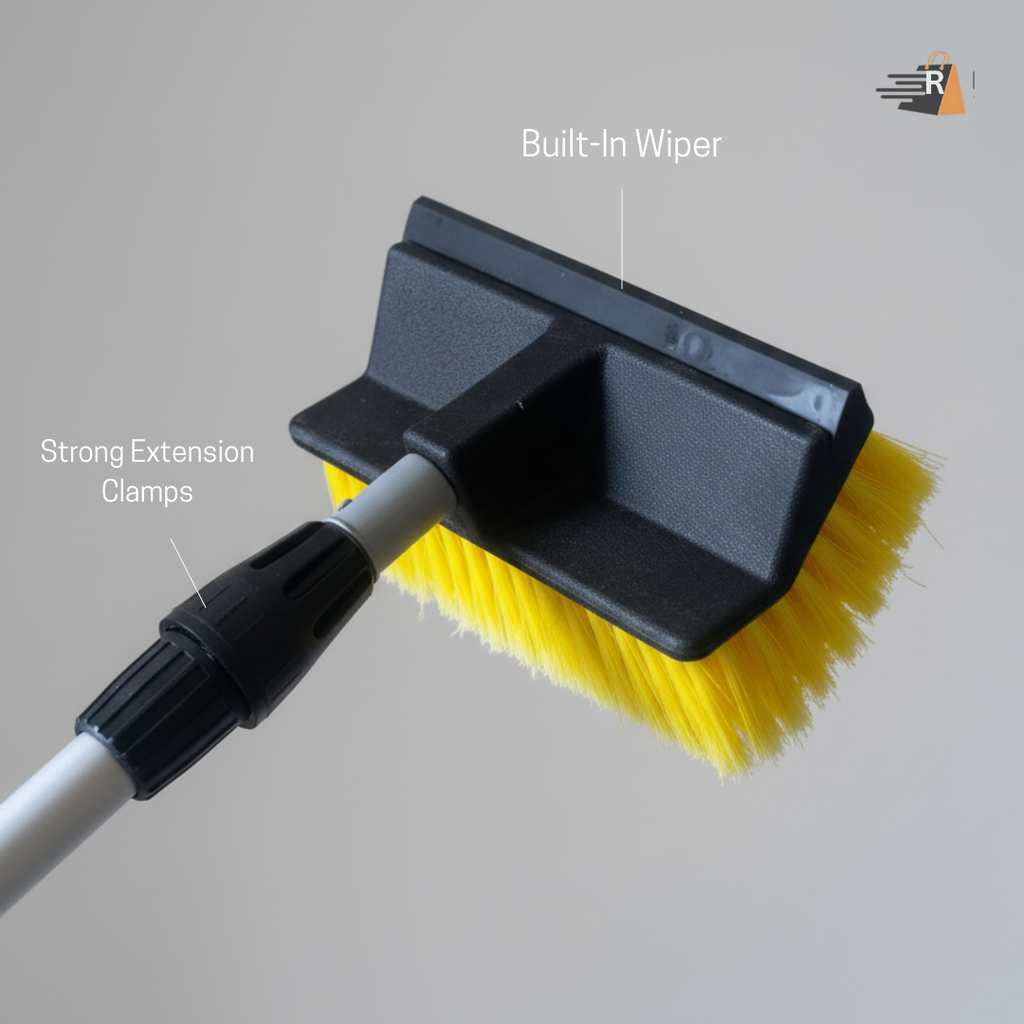 Rebell Mart Solar Panel Cleaning Brush with Water Inlet & Telescopic Rod – Available in 8ft to 20ft